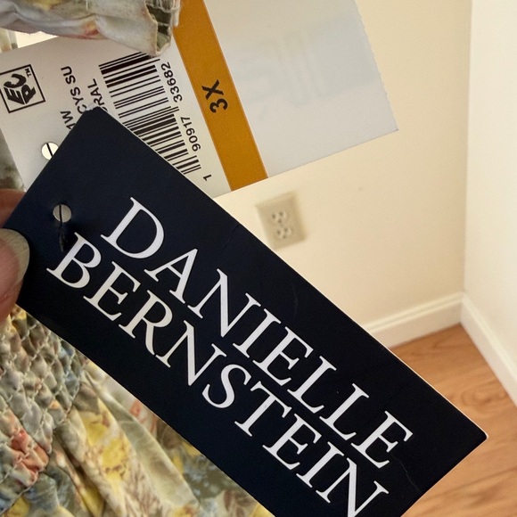 New! DANIELLE BERNSTEIN 3X Floral smocked Midi Dress in Multicolor Pastels. - Picture 2 of 12